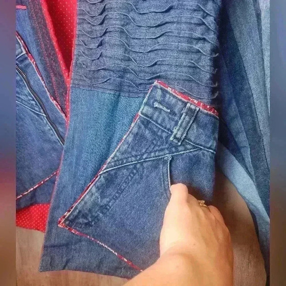 Vintage 90s Hand Made Patchwork Denim Jacket Size LG Women's - Picture 9 of 15